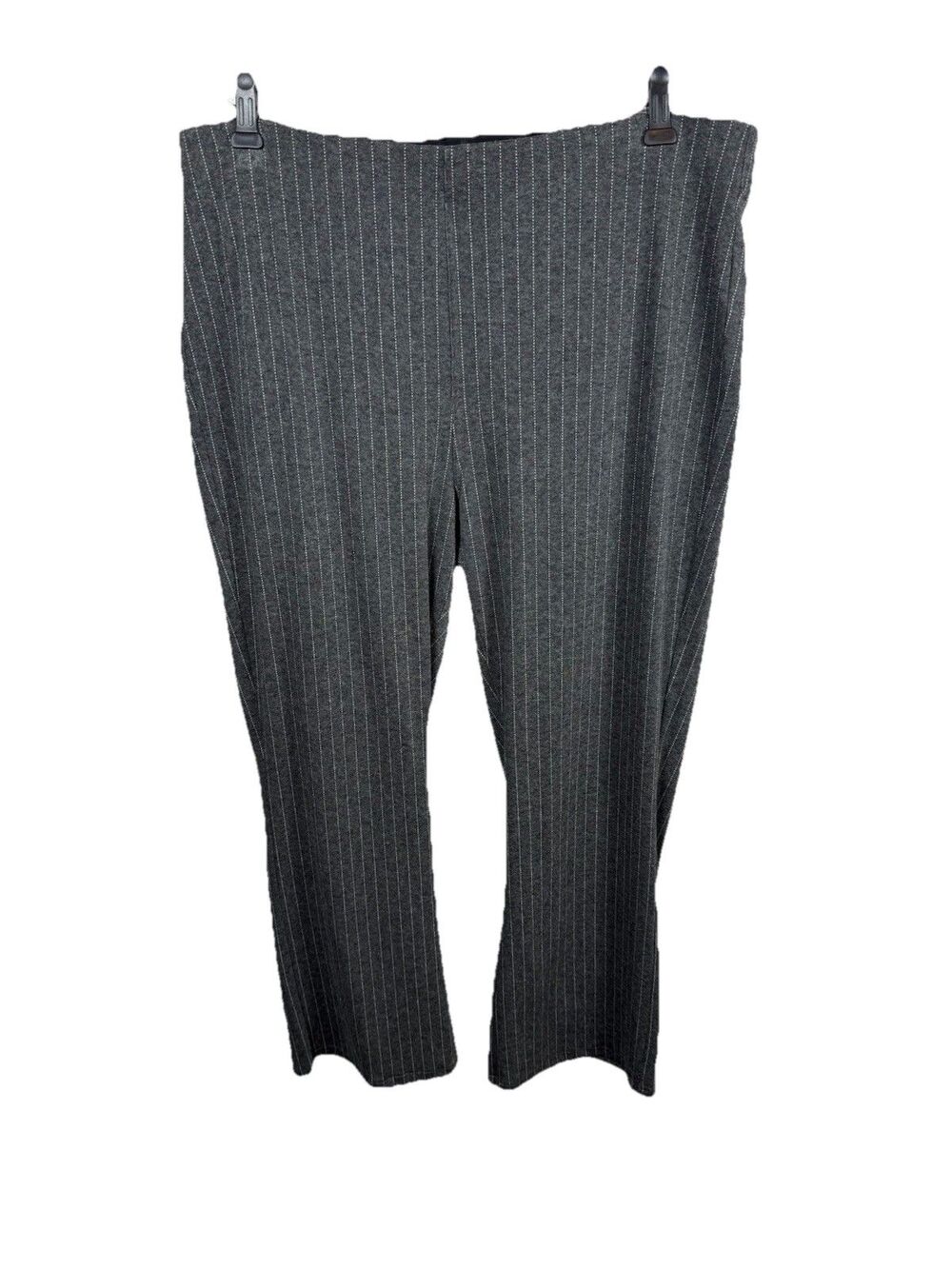 American Eagle Stretch Pants XL Gray Pinstripe Pull On Career Work Cropped Flare - Picture 2 of 13